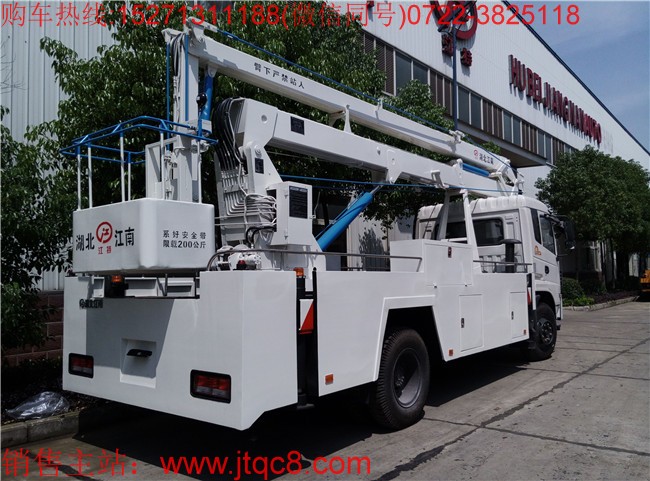 東風(fēng)天錦22米升降車(國五)該車駕駛室為單排帶臥,操作系統(tǒng):設(shè)有上下兩個(gè)操作臺,360°全方位旋轉(zhuǎn)轉(zhuǎn)臺,并可選裝無線遙控操作,上車車輛啟動和熄火控制;上裝操作可選用無極調(diào)速;工作斗額定載荷 200kg.
